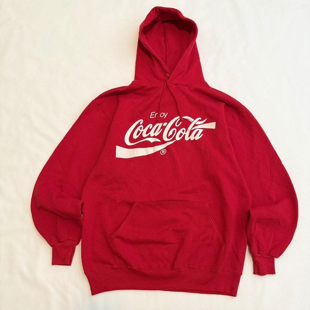 Coca-Cola Hoodie Men XL Red Vintage 90s Jerzees Pullover Graphic USA Made
